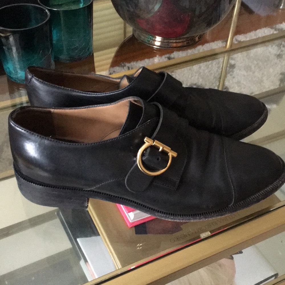 Salvatore Ferragamo Black Leather Loafers Sz 37